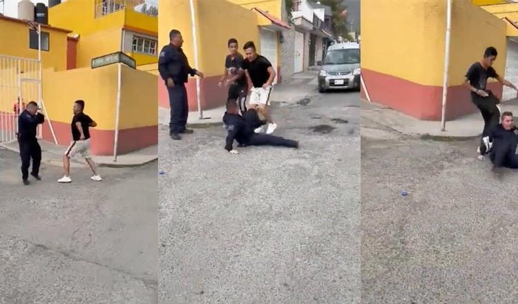 [VIDEO] Policía se enfrenta a golpes con un joven en la vía pública, en Ecatepec