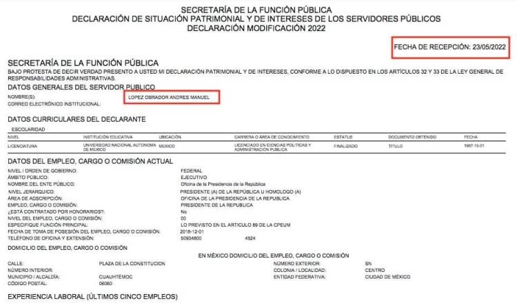 Presenta Obrador declaración patrimonial; no reporta regalías de sus libros
