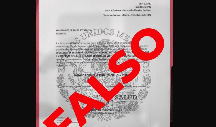 Alerta Salud sobre circulación de texto falso sobre cirugía estética