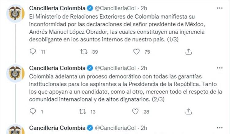 Reclama Colombia a AMLO que trate de influir en preferencias electorales de aquel país