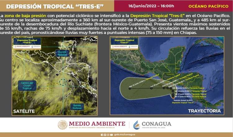 Se forma depresión tropical ‘Tres-E’ en costas de Chiapas