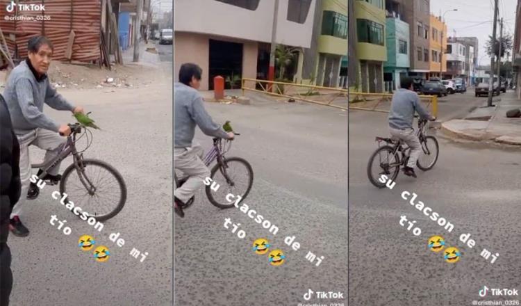 [VIDEO] Abuelito usa a loro como claxon de su bicicleta