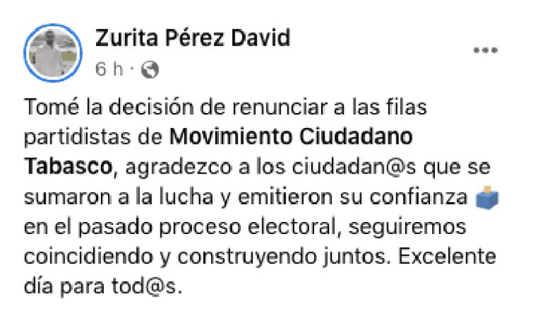Renuncia David Zurita Pérez a las filas de MC