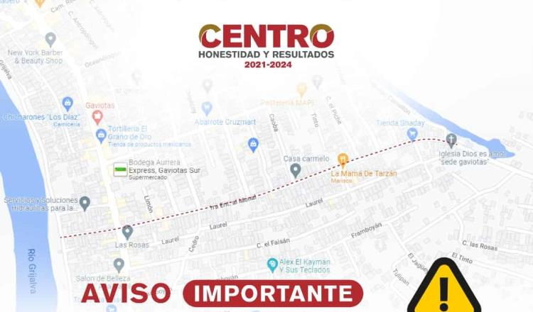 Reducen a un carril calle en Gaviotas Sur por obra de pavimentación