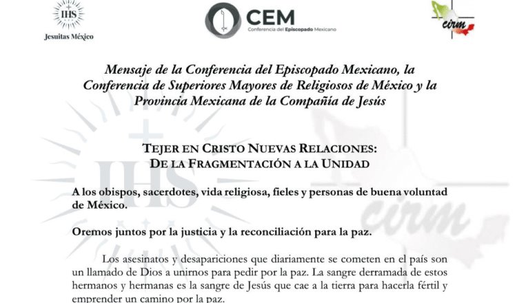 Convoca Episcopado Mexicano a Jornada de Oración por la Paz
