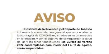 Suspende Injudet Cursos de Verano 2022 ante alza de casos COVID