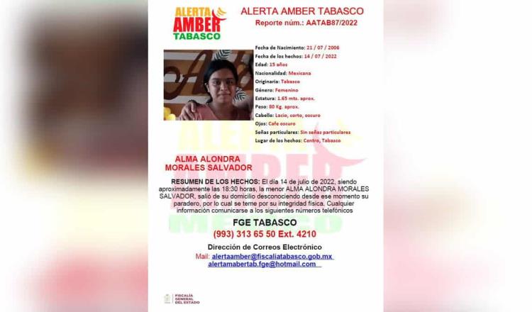 Activan Alerta Amber para localizar a otra quinceañera de Centro