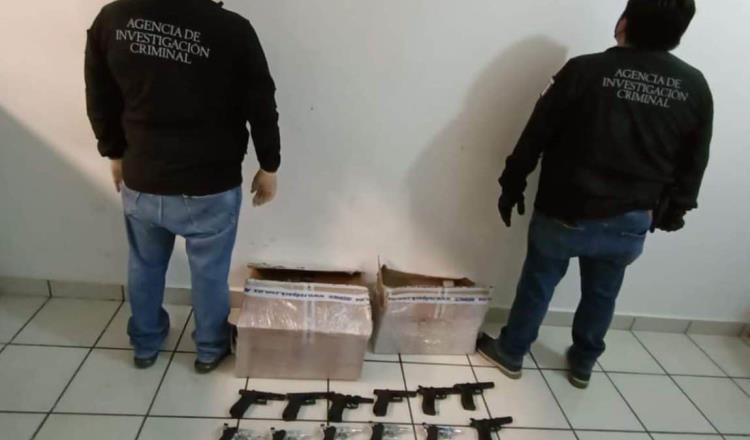 Aseguran armas en empresa de paquetería de Villahermosa