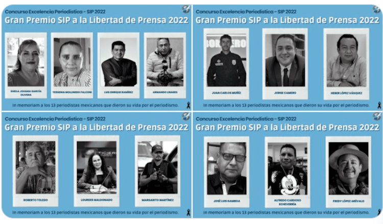 Galardonan con “El Gran Premio a la Libertad de Prensa 2022” a 13 periodistas mexicanos asesinados