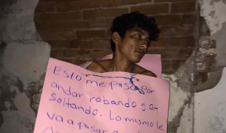 Desnudan, golpean y pasean a presunto ladrón en Nacajuca