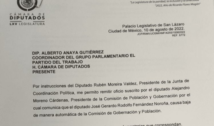 Promueve Alejandro Moreno baja de Fernández Noroña de la Comisión de Gobernación