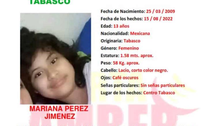 Mariana Pérez desapareció en Tabasco, activan Alerta Amber