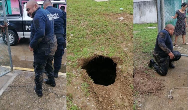 ¡Se lo tragó la tierra! Policía en Jahuacapa se hunde en socavón