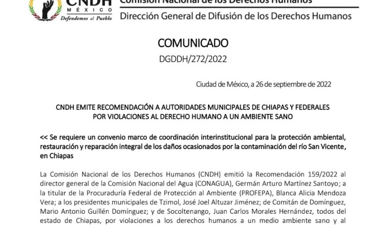 Emite CNDH recomendaciones a autoridades de Chiapas por violaciones a un ambiente sano