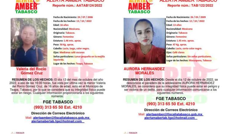 Emiten Alerta Amber para localizar a dos adolescentes en Tabasco