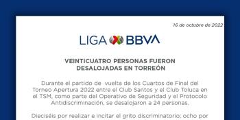 Liga MX desaloja a 24 por violencia y el grito discriminatorio en Estadio de Santos