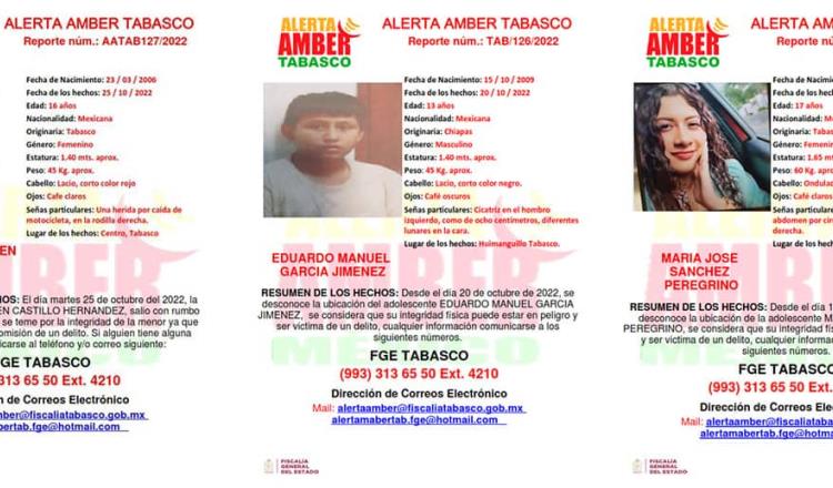 Activan alerta Amber para localizar a 3 menores de edad en Tabasco