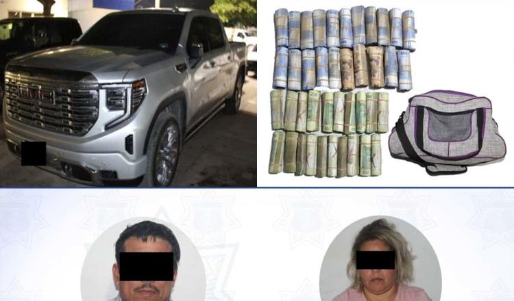 Detienen a pareja con casi 3 mdp y camioneta con reporte de robo en la Villahermosa-Macuspana