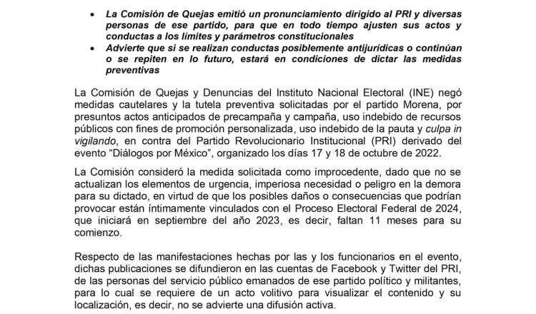 Llama INE a presidenciables del PRI a no adelantarse ni dañar elección de 2024