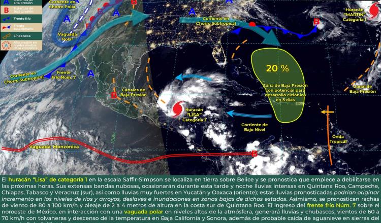 Tabasco se va a ver muy afectado, Lisa dejaría lluvias de hasta 250 mm: Meteorológico