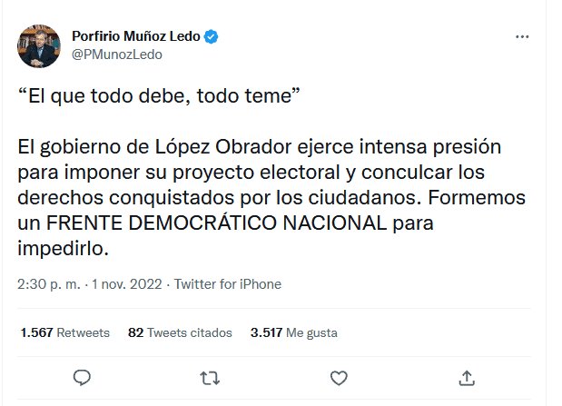 Defenderá Muñoz Ledo al INE con ‘Frente Democrático Nacional’