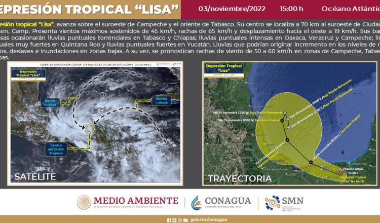 Depresión tropical Lisa se mantiene en Belice y retrasa su ingreso a Tabasco