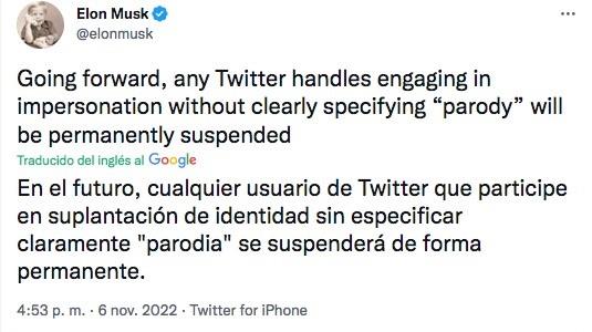 Advierte Elon Musk suspensión de Twitter a cuentas que usurpen identidad