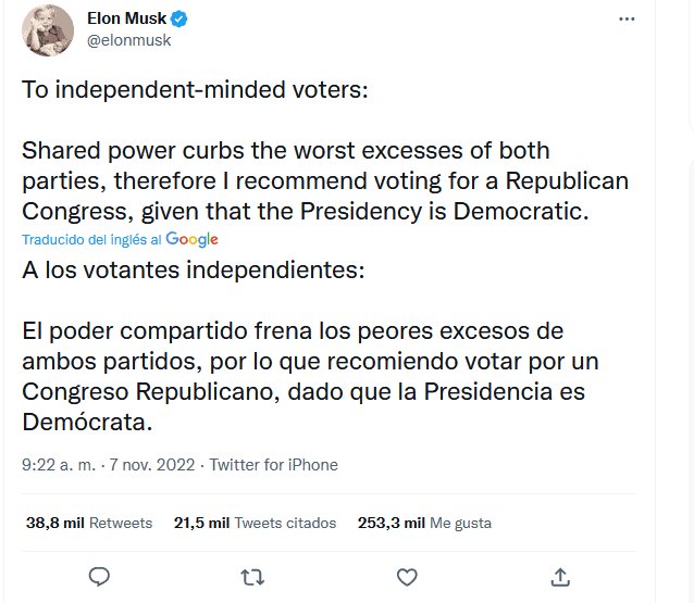 Pide Elon Musk votar por republicanos en próximas elecciones de EE. UU.
