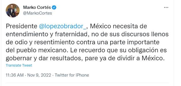 “Pare ya de dividir a México”, pide Marko Cortés a López Obrador