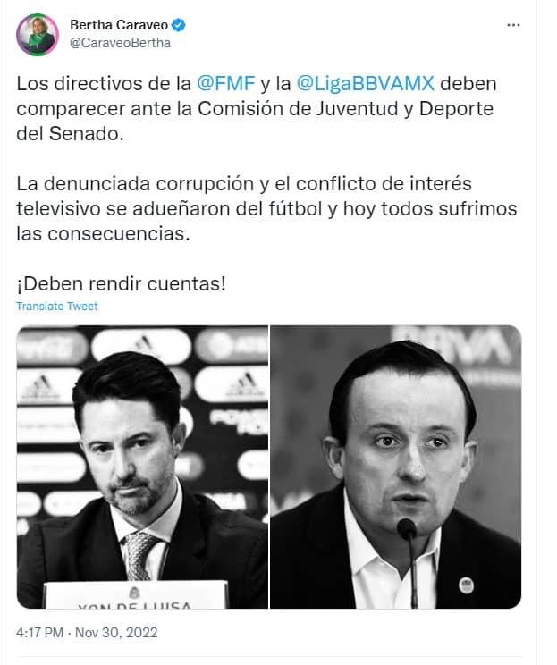 Senadora pide comparecencia de directivos de la FMF y Liga MX, tras eliminación de México en Qatar