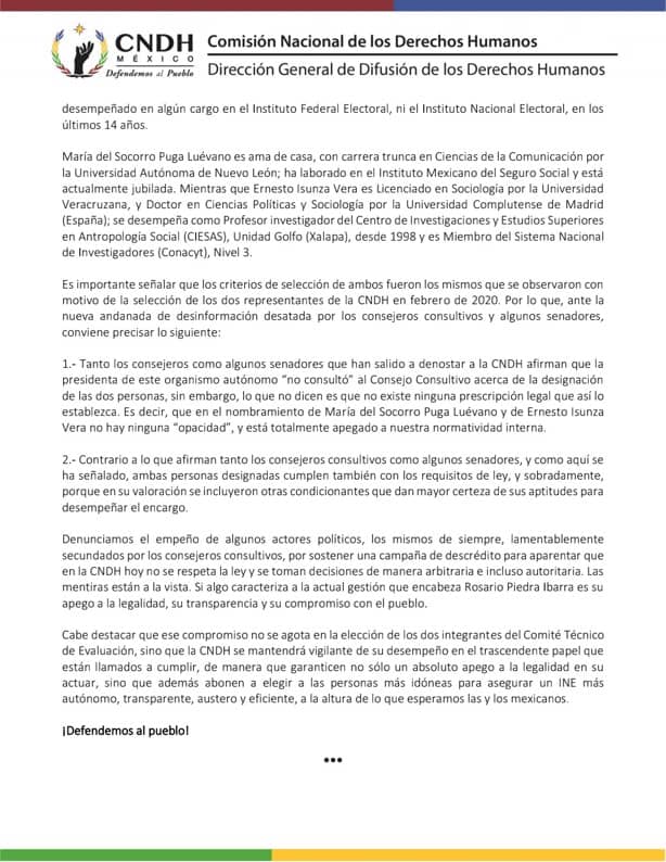 “cumple Con La Ley” Cndh Sobre Nombramientos Para El Comité Técnico De Evaluación Del Ine 4197