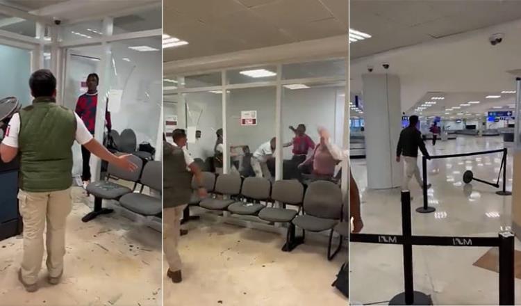 Migrante causa destrozos y amenaza a agentes del INM en Aeropuerto de Cancún