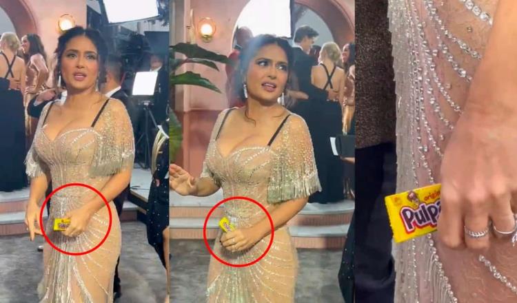 Salma Hayek causa sensación en redes por llevar dulces mexicanos a los Globos de Oro 2023