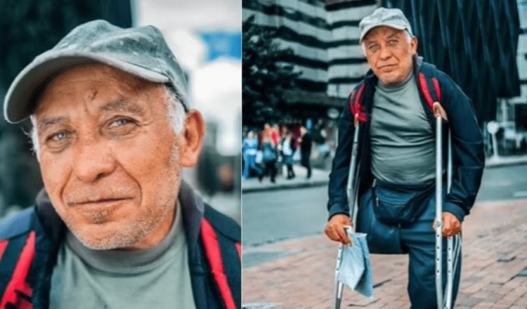 Abuelito en Bogotá vende bolsas para sobrevivir, le falta una pierna