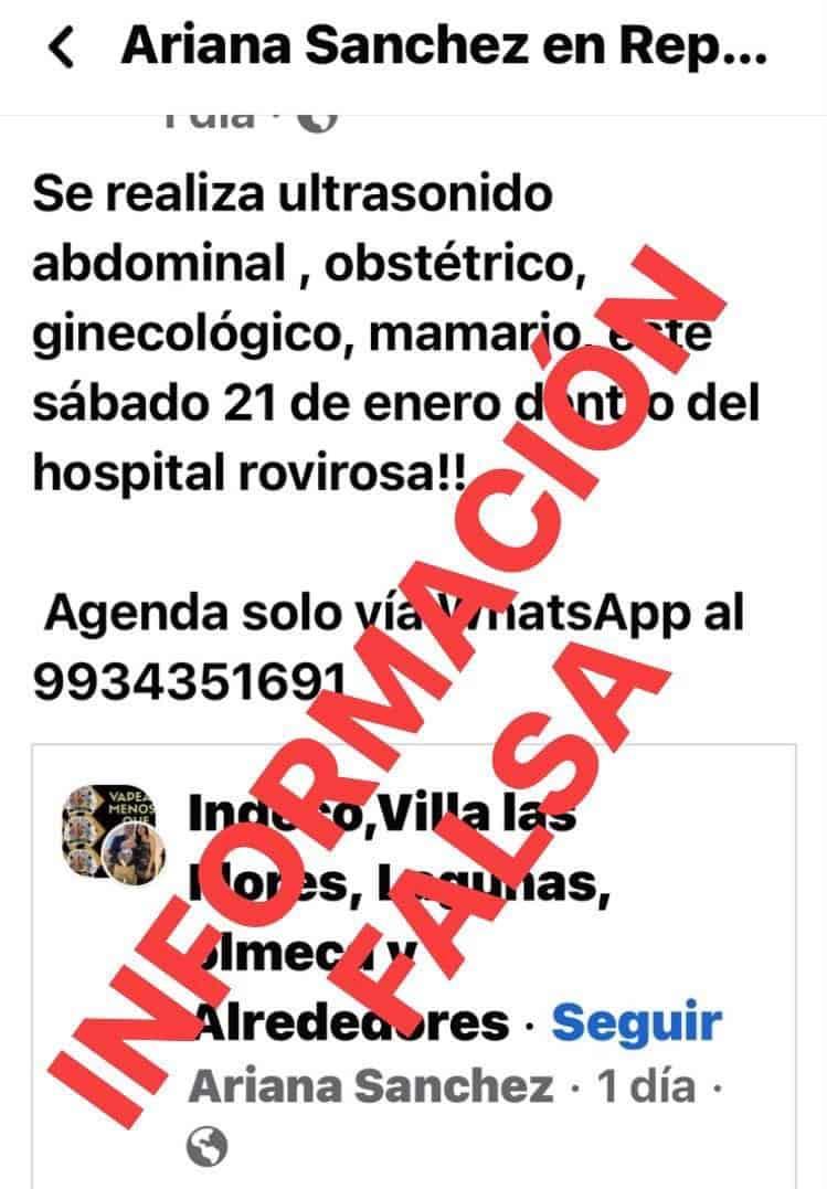 Alerta Salud Tabasco sobre falso anuncio que ofrece estudios radiológicos a bajo costo