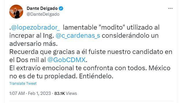 Gracias a Cuauhtémoc Cárdenas fuiste candidato a la jefatura de la CDMX: Dante a AMLO