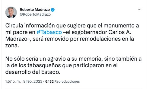 Remover estatua de Carlos A. Madrazo, sería un “agravio a su memoria”, dice RoMa