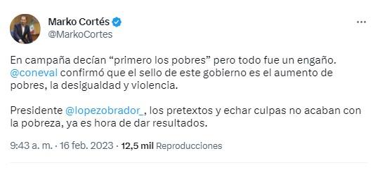 "Es hora de dar resultados": Marko Cortés a AMLO, por aumento de pobreza