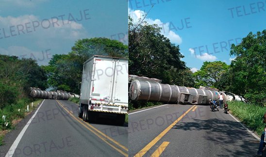 Vuelca pipa cargada de combustible en Huimanguillo