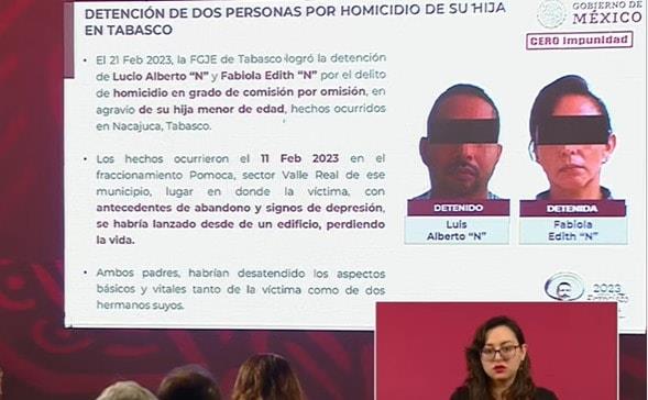 Exhiben en la Mañanera a padres tabasqueños detenidos por descuido de sus hijos