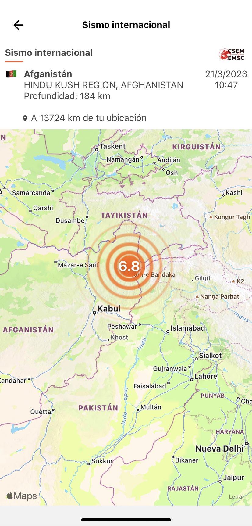 Sismo de magnitud 6.5 sacude a Afganistán