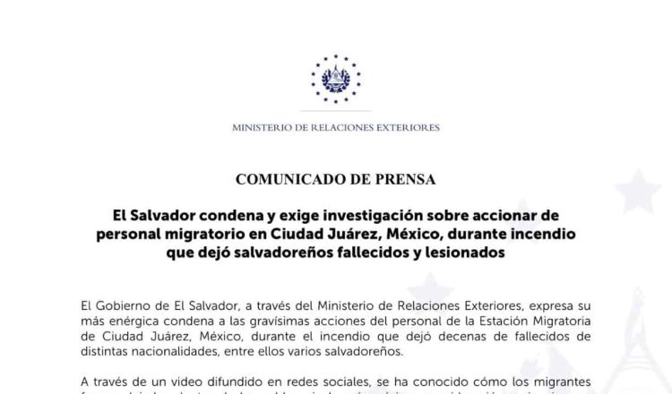 El Salvador condena actuar del personal de la estación migratoria de Ciudad Juárez