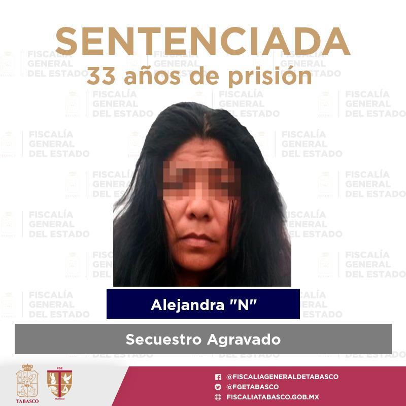 Dan 33 años de prisión a secuestradora por hechos en Villa Estación Chontalpa