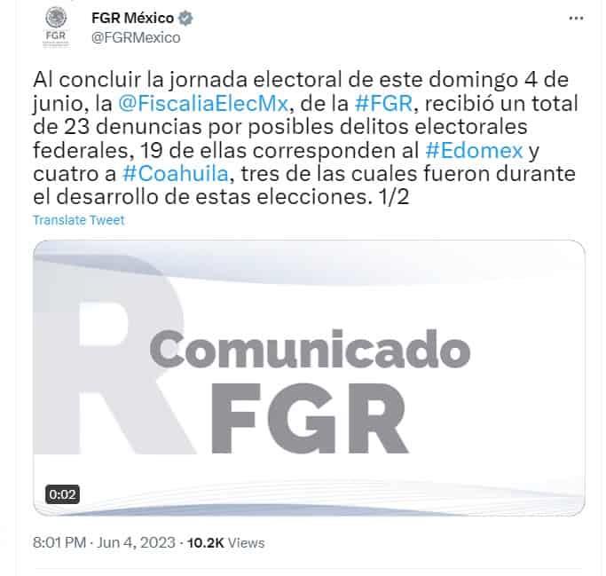 Recibe FGR al menos 22 denuncias por delitos electorales en Coahuila y Edomex