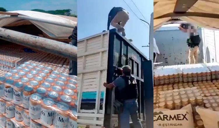 Aseguran tráiler con latas de cerveza clonada en Oaxaca