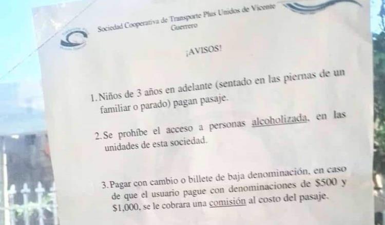 Denuncian a transportistas de Centla por cobrar comisión a usuarios que pagan con billetes de alta denominación