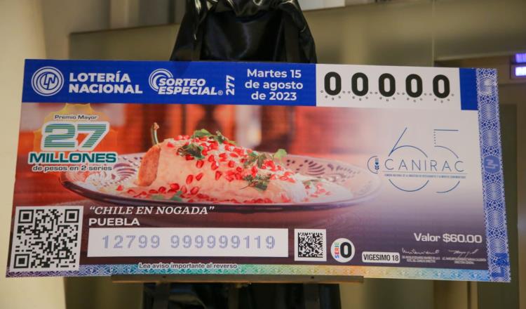 Lotería Nacional lanza billete conmemorativo del chile en nogada