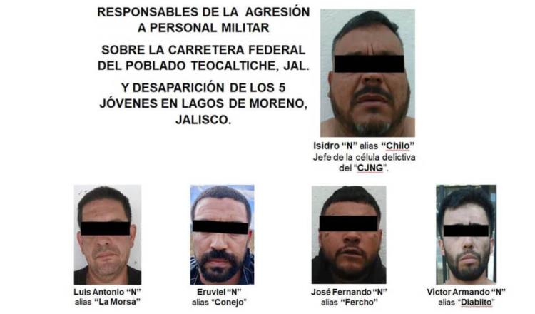 Detienen a 5 integrantes del CJNG vinculados a desaparición de los jóvenes de Lagos de Moreno