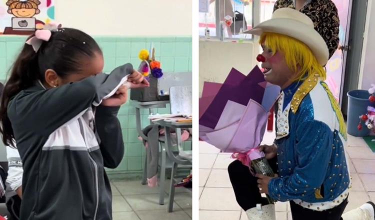 Payaso sorprende a su hija, al llevarle flores en su cumpleaños