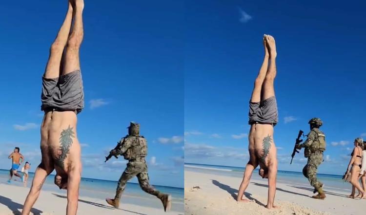 Captan persecución militar en playa de Tulum durante sesión de yoga